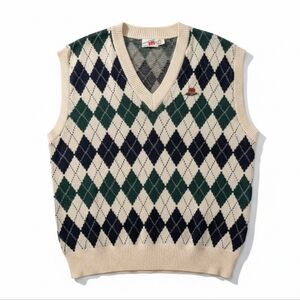 Vintage Argyle Sweater Vest Cream Green Navy Grandpacore Preppy